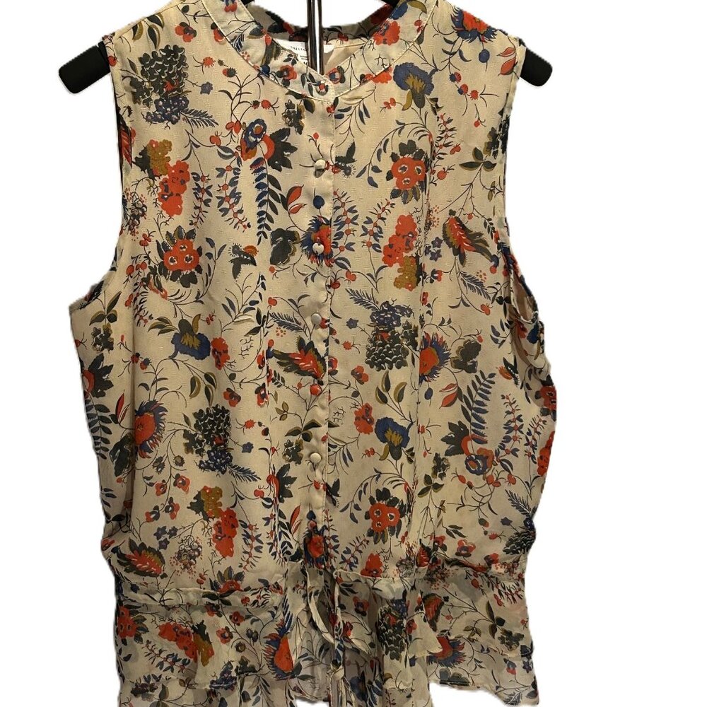 Mittoshop Size Small Sleeveless Blouse High-neck Tie Waist Floral